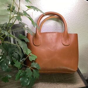 Structured Tan Satchel Handbag with Top Handles